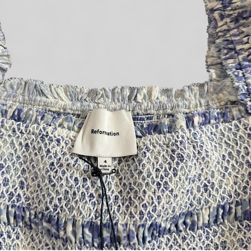 Reformation Dione Maddie Blue Floral Smocked Mini Dress Size 4 NWT - Picture 7 of 12